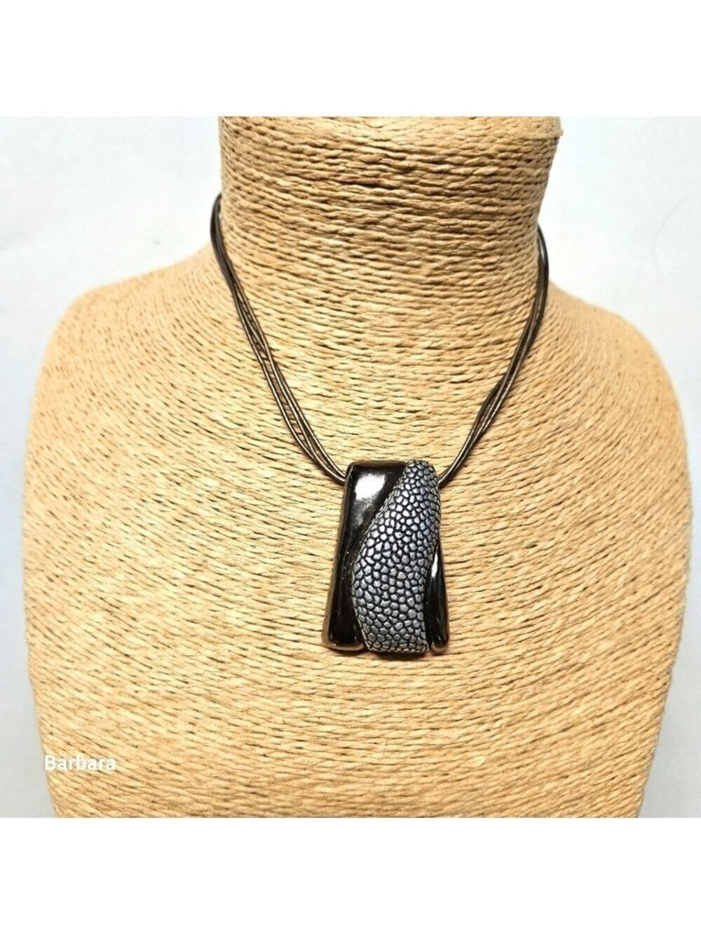 Chico's 2-Tone Gunmetal Textured Pebble Pendant Necklace